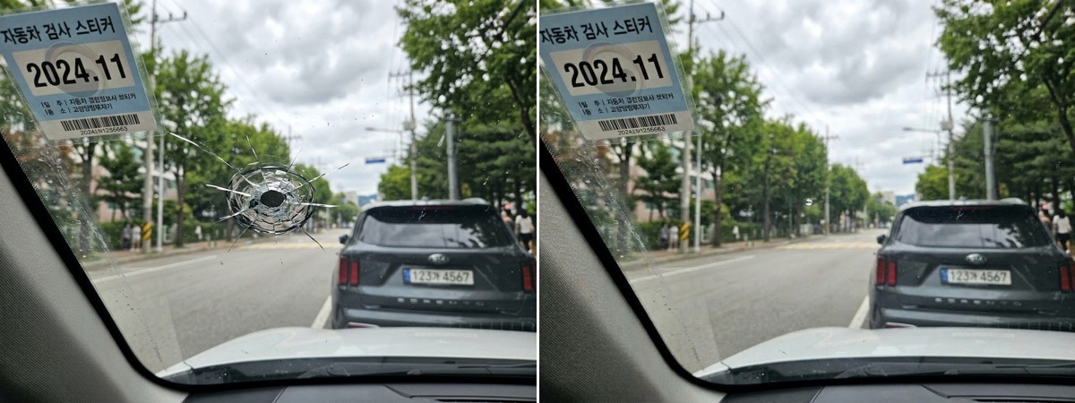 HUD 탑재 전면유리 콤보크랙 복원 전후 비교